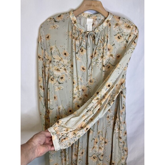 H & M Floral Babydoll Loose Dress Womens 10 Long Sleeve Cottagecore Fairy Boho - Picture 3 of 8